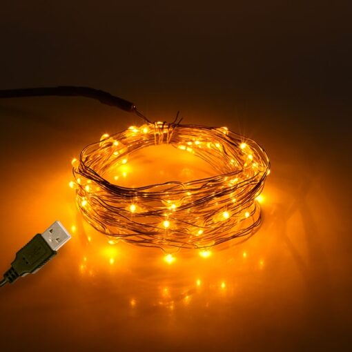 GloboStar® 79711 Διακοσμητική Γιρλάντα 5 Μέτρων 50 LED USB 5 Volt 3 Watt με Χάλκινο Συρμάτινο Καλώδιο Θερμό Λευκό 1600k