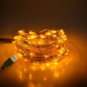 GloboStar® 79712 Διακοσμητική Γιρλάντα 10 Μέτρων 100 LED USB 5 Volt 6 Watt με Χάλκινο Συρμάτινο Καλώδιο Θερμό Λευκό 1600k