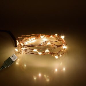 GloboStar® 79720 Διακοσμητική Γιρλάντα 2 Μέτρων 20 LED USB 5 Volt 1.2 Watt με Χάλκινο Συρμάτινο Καλώδιο Θερμό Λευκό 3000k