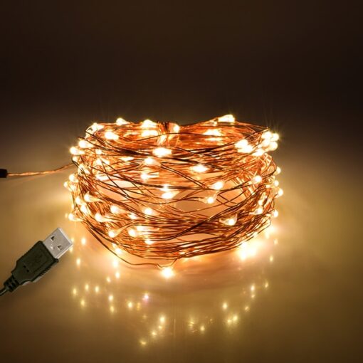 GloboStar® 79722 Διακοσμητική Γιρλάντα 10 Μέτρων 100 LED USB 5 Volt 6 Watt με Χάλκινο Συρμάτινο Καλώδιο Θερμό Λευκό 3000k