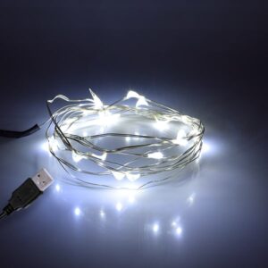 GloboStar® 79730 Διακοσμητική Γιρλάντα 2 Μέτρων 20 LED USB 5 Volt 1.2 Watt με Ασημένιο Συρμάτινο Καλώδιο Ψυχρό Λευκό 6000k