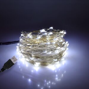 GloboStar® 79732 Διακοσμητική Γιρλάντα 10 Μέτρων 100 LED USB 5 Volt 6 Watt με Ασημένιο Συρμάτινο Καλώδιο Ψυχρό Λευκό 6000k