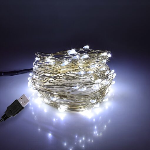 GloboStar® 79732 Διακοσμητική Γιρλάντα 10 Μέτρων 100 LED USB 5 Volt 6 Watt με Ασημένιο Συρμάτινο Καλώδιο Ψυχρό Λευκό 6000k