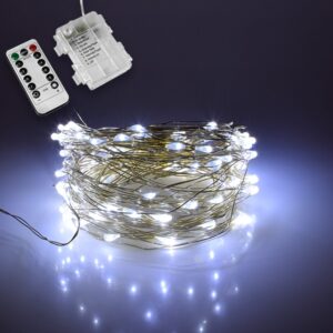 GloboStar® 79781 Διακοσμητική Γιρλάντα Μπαταρίας 10 Μέτρων 100 LED 6 Watt με Ασημένιο Συρμάτινο Καλώδιο και Ασύρματο Χειριστήριο Ψυχρό Λευκό 6000k