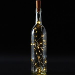 GloboStar® 79790 Διακοσμητική Γιρλάντα 20 LED με Ασημένιο Συρμάτινο Καλώδιο 2 Μέτρων Μπαταρίας για Μπουκάλια Θερμό Λευκό 3000k