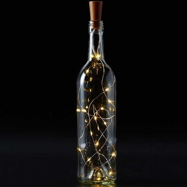 GloboStar® 79790 Διακοσμητική Γιρλάντα 20 LED με Ασημένιο Συρμάτινο Καλώδιο 2 Μέτρων Μπαταρίας για Μπουκάλια Θερμό Λευκό 3000k