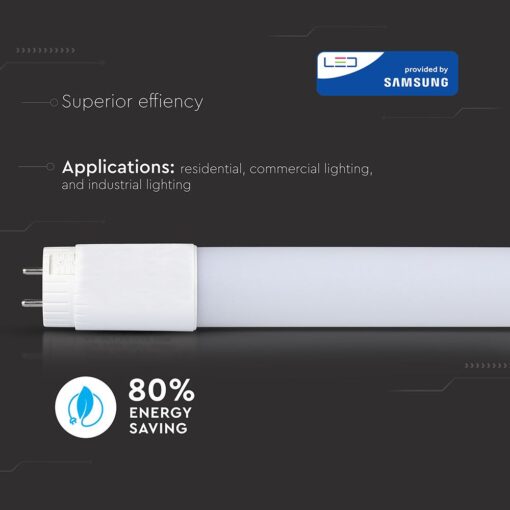 LED Λάμπα T8 G13 60cm 7.5W V-TAC Samsung Chip Rotation 850lm 160° Θερμό 3000K – 21798