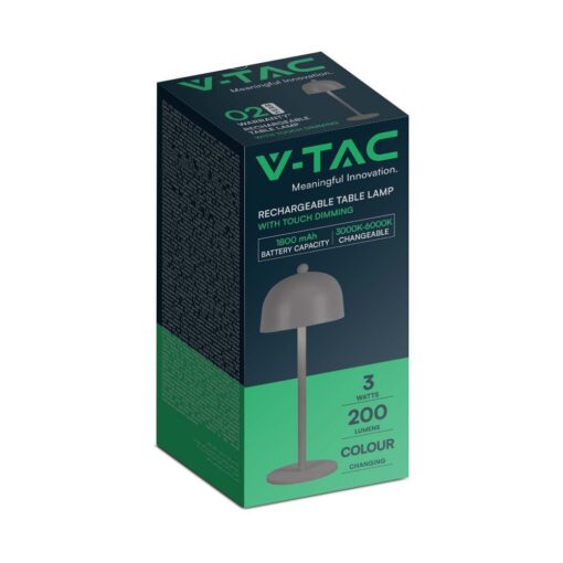 LED Επαναφορτιζόμενο Πορτατίφ V-TAC Γκρι Σώμα Dimmable CCT – 7987
