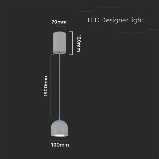 LED κρεμαστό φωτιστικό οροφής 8.5W 3000K θερμό λευκό με γκρι σώμα V-TAC – 7992
