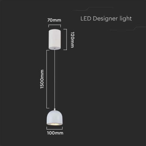 LED κρεμαστό φωτιστικό οροφής 8.5W 3000K θερμό λευκό με λευκό σώμα V-TAC – 7993