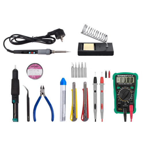 GloboStar® 79978 ΚΙΤ Ηλεκτρονικού με Κολλητήρι & Βάση – Απορροφητική Τρόμπα Κόλλησης – Πλαγιοκόφτη – Τσιμπιδάκι (tweezer) Πενσέτα – Καλάι Κόλλησης – Κοπίδια Φαλτσέτες Ασφαλείας – Ψηφιακό Φορητό Πολύμετρο