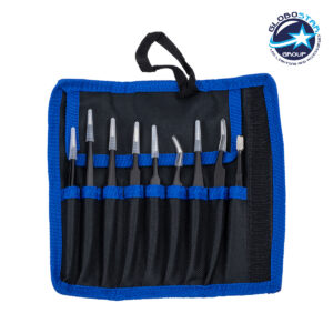 GloboStar® 79997 Επαγγελματικό Mini Σετ Λαβίδων – Τσιμπίδων – Tweezers 9 Τεμαχίων σε 1 DIY Tool Kit Υψηλής Αντοχής Stainless Steel Μαύρο Μ19 x Π2.5 x Υ19cm