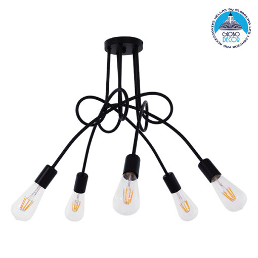 GloboStar® PAULELI 01127 Μοντέρνο Industrial Φωτιστικό Οροφής Πολύφωτο Μαύρο Μεταλλικό Φ76 x Y38cm