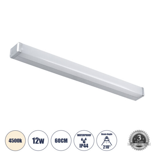 GloboStar® RENATA 60442 Μοντέρνο Φωτιστικό Τοίχου – Απλίκα Καθρέπτη Μπάνιου – Πίνακα LED 12W 1400lm 210° AC 220-240V IP44 Μ60 x Π4 x Υ5.5cm – Φυσικό Λευκό 4500K – Χρώμιο Νίκελ – 3 Χρόνια Εγγύηση