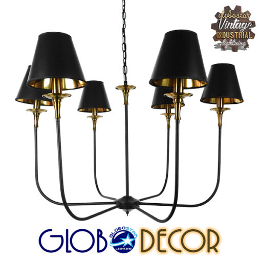 GloboStar® LIMI 01092 Vintage Industrial Κρεμαστό Φωτιστικό Οροφής Πολύφωτο Μαύρο Μεταλλικό Πολυέλαιος με Καπέλο Φ100 x Y65cm