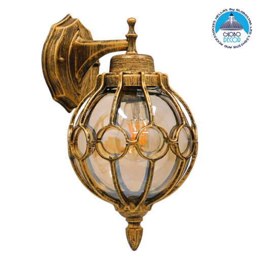 GloboStar® ETOILE 01227 Vintage Industrial Φωτιστικό Τοίχου Απλίκα Μονόφωτο Μπρονζέ Χρυσό Μεταλλικό Πλέγμα με Μελί Γυαλί Φ18 x Υ27cm