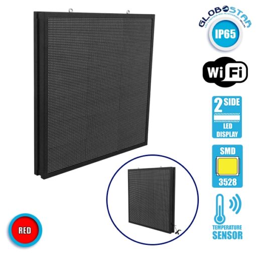 GloboStar® 90341 Κυλιόμενη Ψηφιακή Επιγραφή P10 LED SMD AC 220-240V με Wi-Fi – Αδιάβροχή IP65 – Διπλής Όψης – Μ104 x Π12 x Υ104cm Κόκκινο