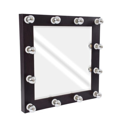 GloboStar® MAKEUP MIRROR-80×80-2 Μοντέρνος Καθρέπτης Μακιγιάζ με Πλαίσιο Φυσικού Ξύλου με Διακόπτη On/Off 12 x E27 AC220-240V – Μ80 x Π7 x Υ80cm – Καφέ Wenge