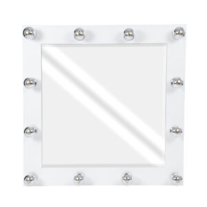 GloboStar® MAKEUP MIRROR-80×80-4 Μοντέρνος Καθρέπτης Μακιγιάζ με Πλαίσιο Φυσικού Ξύλου με Διακόπτη On/Off 12 x E27 AC220-240V – Μ80 x Π7 x Υ80cm – Λευκή Λάκα