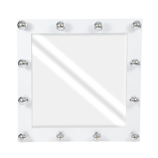 GloboStar® MAKEUP MIRROR-80×80-4 Μοντέρνος Καθρέπτης Μακιγιάζ με Πλαίσιο Φυσικού Ξύλου με Διακόπτη On/Off 12 x E27 AC220-240V – Μ80 x Π7 x Υ80cm – Λευκή Λάκα