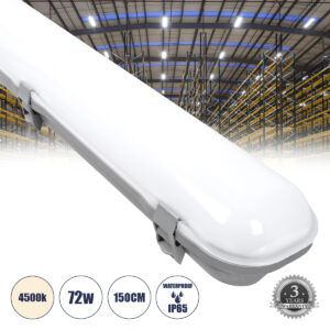 GloboStar® 60177 LED Γραμμικό Βιομηχανικό Φωτιστικό Tri-Proof 150cm 72W 8306lm 120° AC 220-240V Αδιάβροχο IP65 Μ150 x Π10,5 x Υ8cm Φυσικό Λευκό 4500K – 3 Χρόνια Εγγύηση