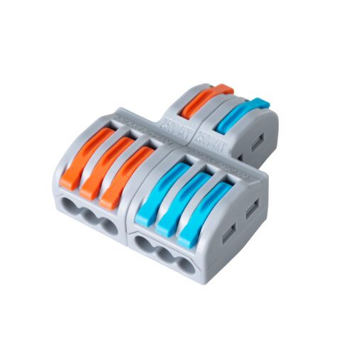 GloboStar® FAST-CONNECT 69914 Διπλή σε Εξαπλή Κλέμα Ταχείας Σύνδεσης & Διακλάδωσης Καλωδίων – 2 x Είσοδοι & 6 x Έξοδοι με Συμβατή Διατομή Καλωδίων 0.08mm² έως 2.5mm² – 250V/4KV 32A Max – Μ3.6 x Π4 x Υ1.5cm – Γκρι με Πορτοκαλί & Μπλε – Πακέτο 5 Τεμαχίων – 5 Years Warranty