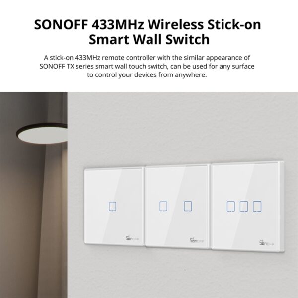GloboStar® 80067 SONOFF T2EU3C-RF – 433MHz Wireless Smart Wall Touch Button Switch 3 Way – RF Series