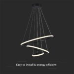 Κρεμαστό Φωτιστικό με 3 Κύκλους LED 32W Μαύρο V-TAC 3880lm Θερμό Λευκό 3000K – 8017