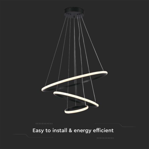 Κρεμαστό Φωτιστικό με 3 Κύκλους LED 32W Μαύρο V-TAC 3880lm Θερμό Λευκό 3000K – 8017