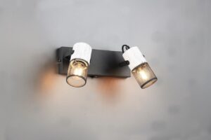 Επιτοίχιο Φωτιστικό Σποτ με Διακόπτη TOSH Trio Lighting 2x E14 Μαύρο-Άσπρο Ξύλο με Μεταλλικό Μαύρο Πλέγμα – 804370234