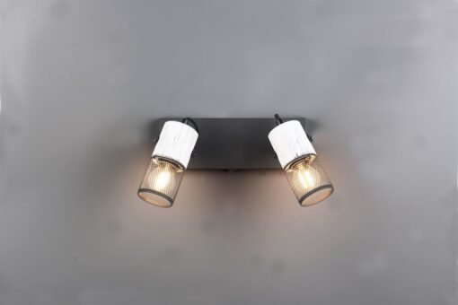 Επιτοίχιο Φωτιστικό Σποτ με Διακόπτη TOSH Trio Lighting 2x E14 Μαύρο-Άσπρο Ξύλο με Μεταλλικό Μαύρο Πλέγμα – 804370234