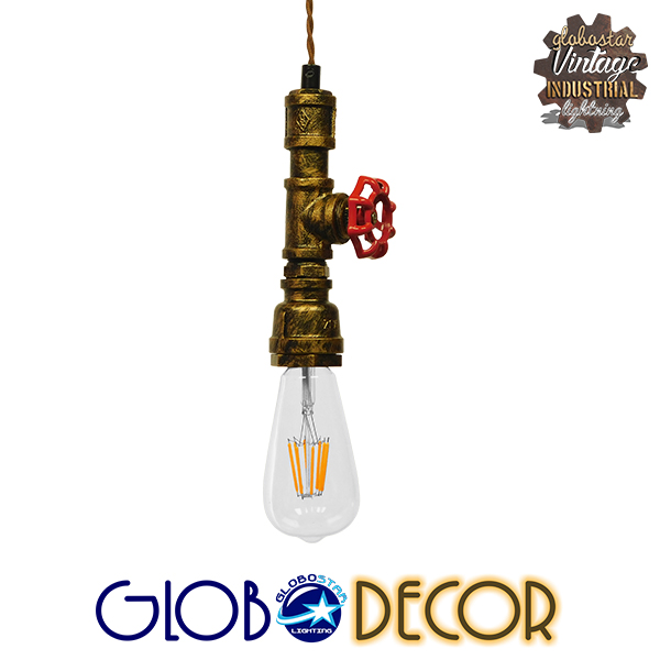 GloboStar® SPIGOT 01413 Vintage Industrial Κρεμαστό Φωτιστικό Οροφής Μονόφωτο 1 x E27 Μπρούτζινο Μεταλλικό Μ5 x Π7.5 x Y20cm
