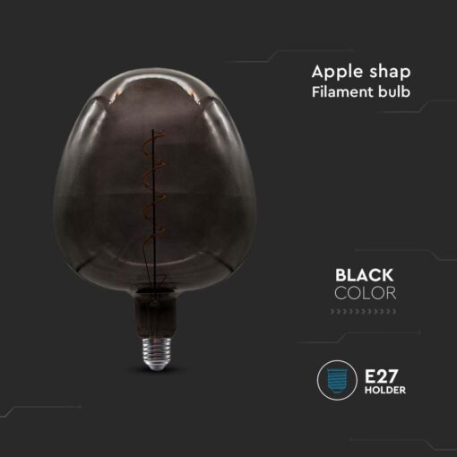 Λάμπα LED E27 Filament apple shape 4W γυαλί μαύρο  V-TAC – 8064