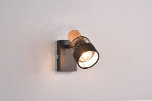 Επιτοίχιο Φωτιστικό NANDINI Trio Lighting 1x E14 Χρώματος Μαύρο Ματ & Ξύλο – 811700132