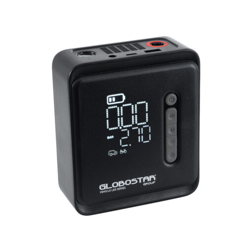 GloboStar® 81490 Φορητή Επαναφορτιζόμενη Ψηφιακή Τρόμπα – Κομπρέσορας Αέρος Αυτοκινήτου & Μοτοσυκλέτας – με Οθόνη LCD & Ενσωματωμένη Επαναφορτιζόμενη Μπαταρία Λιθίου 7800 mAh – Πίεση Αέρος Max 150 PSI – 5 Προγράμματα – Φακό LED – Power Bank με έξοδο USB 2.0 – Φορτιστή Αυτοκινήτου – Μ11.5 x Π5 x Υ13cm – 3 Χρόνια Εγγύηση