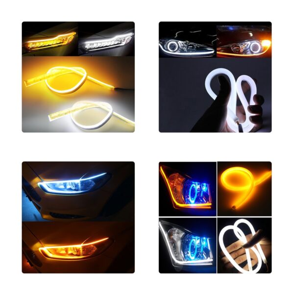 ΣΕΤ DRL – Σετ 2 ΕΛΑΣΤΙΚΑ – FLEXIBLE DRL + FLASH TURN LIGHT LED CREE COB 45cm 12W 1800lm 360° DC 12V Αδιάβροχα IP65 Πορτοκαλί – Ψυχρό Λευκό 6000K GloboStar® 81724