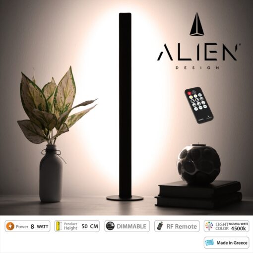 GloboStar® ALIEN-DIVA-BLACK-50-2 ALIEN Design DIVA Μοντέρνο Minimal Nordic Μεταλλικό Φωτιστικό Επιτραπέζιο – Πορτατίφ – Λαμπατέρ Μαύρο LED 8W 1040lm με Ασύρματο Χειριστήριο RF & Dimmer IP20 Φυσικό Λευκό 4500K Μ3 x Π1.6 x Υ50cm