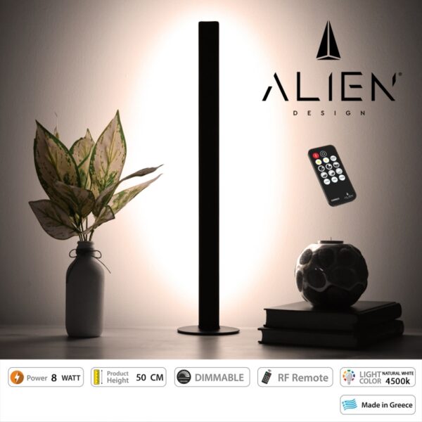 GloboStar® ALIEN-DIVA-BLACK-50-2 ALIEN Design DIVA Μοντέρνο Minimal Nordic Μεταλλικό Φωτιστικό Επιτραπέζιο – Πορτατίφ – Λαμπατέρ Μαύρο LED 8W 1040lm με Ασύρματο Χειριστήριο RF & Dimmer IP20 Φυσικό Λευκό 4500K Μ3 x Π1.6 x Υ50cm