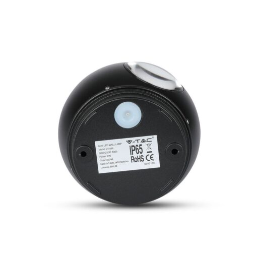 LED Φωτιστικό Τοίχου Στρογγυλό 6W V-TAC Μαύρο Αδιάβροχο IP65 SMD Θερμό Λευκό 3000Κ – 8303