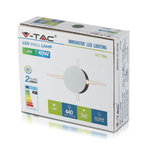 LED Φωτιστικό Τοίχου 4W V-TAC Λευκό Στρογγυλό Αδιάβροχο IP65 SMD Θερμό Λευκό 3000Κ – 8213