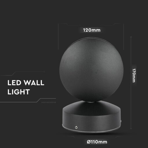 Μαύρο φωτιστικό τοίχου LED, διαστάσεις 170x120mm, ιδανικό για μοντέρνα διακόσμηση εσωτερικών χώρων.