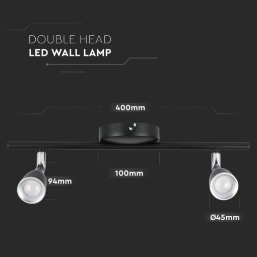 LED φωτιστικό οροφής διπλό 9W 3000K Θερμό λευκό Μαύρο σώμα V-TAC – 8267