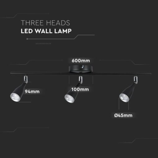 LED φωτιστικό οροφής τριπλό 13.5W 3000K Θερμό λευκό Μαύρο σώμα V-TAC – 8271