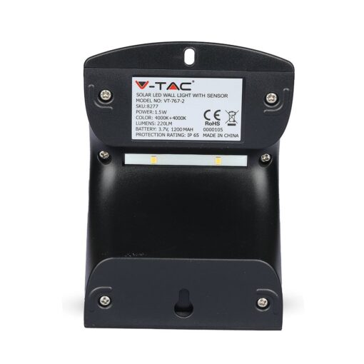 LED Ηλιακό Φωτιστικό 1.5W V-TAC με Αισθητήρα Αδιάβροχο IP65 Μαύρο Πλαστικό Φυσικό Λευκό 4000K – 8277
