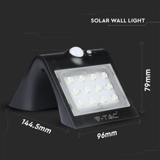 LED Ηλιακό Φωτιστικό 1.5W V-TAC με Αισθητήρα Αδιάβροχο IP65 Μαύρο Πλαστικό Φυσικό Λευκό 4000K – 8277