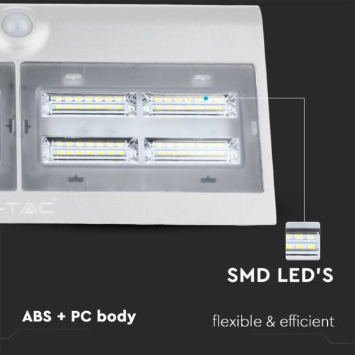 LED Ηλιακό Φωτιστικό 6.8W V-TAC με Αισθητήρα Αδιάβροχο IP65 Λευκό Πλαστικό Φυσικό Λευκό 4000K – 8278