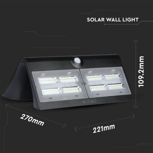 LED Ηλιακό Φωτιστικό 6.8W V-TAC με Αισθητήρα Αδιάβροχο IP65 Μαύρο Πλαστικό Φυσικό Λευκό 4000K – 8279