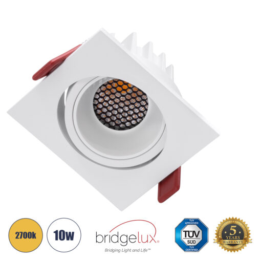 GloboStar® LEO-SQ 60291 Χωνευτό LED Spot Downlight TrimLess Μ8.5xΠ8.5cm 10W 1250lm 38° AC 220-240V IP20 Μ8.5 x Π8.5 x Υ6.6cm – Τετράγωνο – Κινούμενο – Λευκό & Anti-Glare HoneyComb – Θερμό Λευκό 2700K – Bridgelux COB – 5 Years Warranty