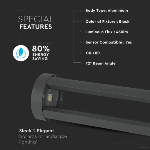 LED Κολονάκι Φωτιστικό 10W V-TAC 86cm Αδιάβροχο IP65 Μαύρο Θερμό 3000K – 8331