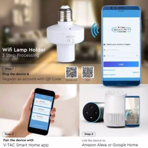 WiFi Ντουί λαμπτήρα E27 V-TAC συμβατό με Amazon Alexa & Google Assistant – 8421